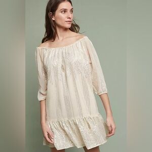 Anthropologie Beaded Sand Swing Sequined Dress By Carolina K